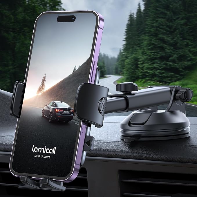 Car Phone Holder - [Strongest Military-Grade Suction Cup] 360° Rotation Phone Holders for Your Car Quick Release Adjustable Phone Mount for Car Dashboard for iPhone 17 16 Pro Max Dark Grey