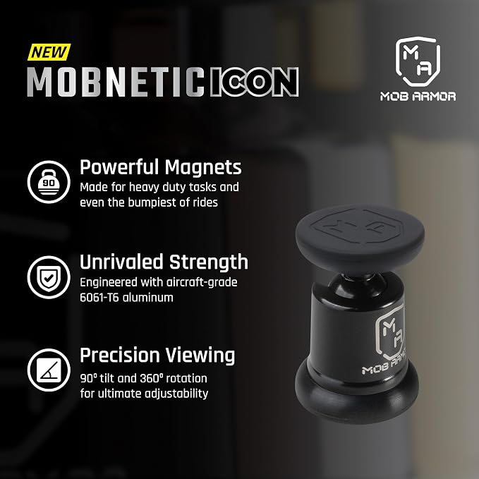 MobNetic Icon Car Phone Mount, Magnetic Phone Holder for Car w/ 90lb Pull Force, 90º Tilt & 360º Rotation, Aluminum Build, Compatibility for iPhone & Android (Obsidian Black)