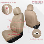 Beige Car Seat Cover Full Set - Faux Nappa Leather Seat Covers for Cars, Ultra Breathable Waterproof Front Seats Cushion Protectors with Lumbar Support, Universal Fit for Sedans SUVs Pickups