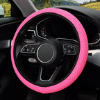 Elastic Stretch Steering Wheel Cover 15 Inch, Breathable Ice Silk Microfiber, Non-Slip Grip, Warm in Winter and Cool in Summer, Odorless, Car Accessories Fit Cars, SUVs, Rose Red