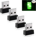 4 PCS USB LED Car Atmosphere Lamp, Mini Night LED Vehicle Trunk Ambient Lighting Kit, Portable Plug-in USB Interface Vehicle Decor Atmosphere Lamp, Interior Car Accessories (Green)