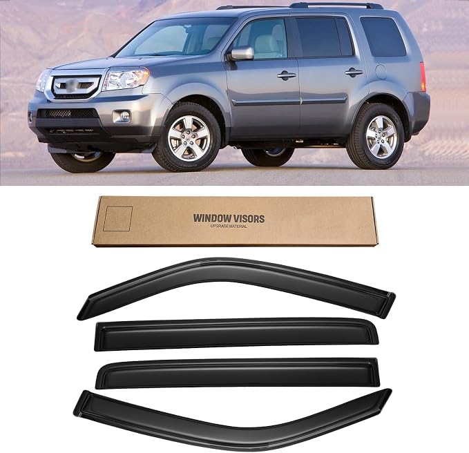 Window Visors for 2009-2015 Honda Pilot, Rain Guards Shields Vent Deflector Shade Dark Smoke 2010 2011 2012 2013 2014, Tape-On, 4PCS