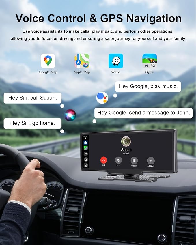 HK5 Carplay Screen for Car, 10.26’’ HD Wireless Apple Carplay & Android Auto Touchscreen with Backup Camera, Car Play Screen iOS 26 Compatible, GPS Navigation/Mirror Link/Siri/FM (No Front Camera)