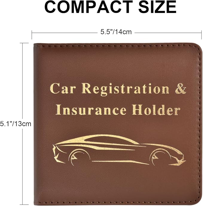 Car Registration and Insurance Holder, Vehicle Glove Box Car Organizer Men Women Wallet Accessories Case for Cards, Essential Document, Driver License, Brown
