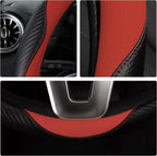 Car Steering Wheel Covers for Women Girl Padded Carbon Fiber PU Leather Cute Cartoon Auto Interior Accessories for Jeep, Truck, Universal, Anti Slip, Red, Large Size, 15.2-16in