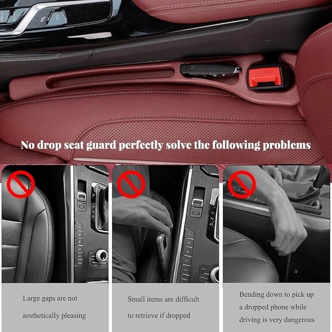 Car Seat Gap Filler, 2-Pack No-Drop Seat Side Gap Seam Filler Organizer with Phone Holder, Seat Gap Fillers for All Cars, Prevents Items from Falling, Easy to iInstall (Brown)