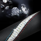 Bling Diamond Black Leather Steering Wheel Cover, Studded Crystal Rhinestones Universal Fit 14" 1/2-15" Glitter for Women Sparkle Girl Fit Suvs,Vans,Sedans,Car,Trucks, Multicolor Diamond