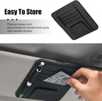 Car Sun Visor Organizer, Multi-Pocket Leather Auto Visor Storage Bag with Clip-on Design, Car Interior Organizer for Cards, License, Sunglasses and Pens, Universal for Most Cars (Black)
