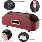 Car Back Seat Organizer with 2 Drink Cup Holder - Tissue Box and Storage Box Hook - Multi-functional Storage - Great for Kids and Travel (Red)