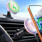 Magnetic Car Charger Mount 15W for iPhone 17-12 Pro Max | N52 Strong Magnets, 360° Rotation, Dashboard & Vent Mount, Compatible with Magnetic Cases, Gift for Women, Pink/Black