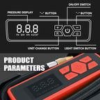 ‎DNA Motoring TOOLS-00210 Red 12V DC Digital Tire Inflator Portable Air Compressor with Pressure Gauge for Cars, Bicycles, Motorcycles,Balls