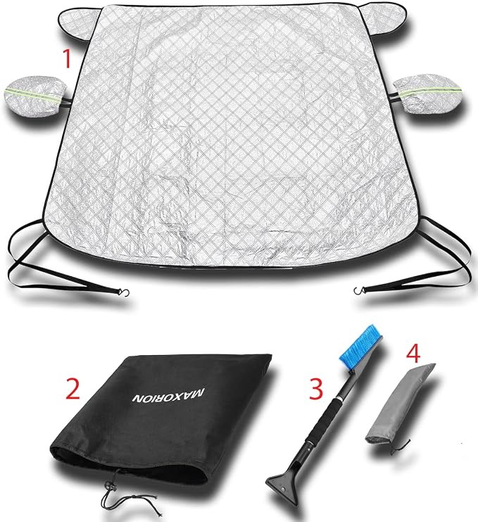 MAXORION Custom Fit Windshield Snow Cover for Tesla Model 3 & Y. Windshield Cover for Ice and Snow Comes with Heavy Duty Ice Scraper & Snow Brush. Tesla Model 3 & y Accessories. 69x55 inc
