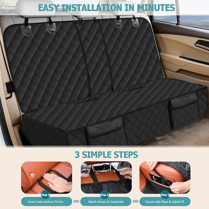 Dog Car Seat Cover for Back Seat,Armrest Compatible, Waterproof Backseat Protector, Nonslip Rear Seat Cover for Dogs & Kids, Universal Size Fits Cars Trucks SUVs(Black)