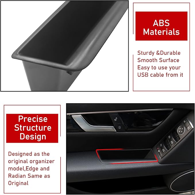 Compatible with Mercedes Benz C Class Door Storage Box W204, 2 Pcs Door Handle Pocket Storage Box Insert for C300 C400 C63 2008-2014 (for Sedan Only, Not for Coupe)