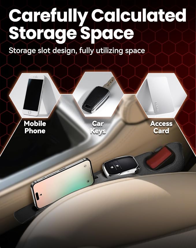 Seat Gap Filler with Storage, Universal Seat-Gap Filler, Double-Slot Organizer Prevents Phones, Keys & Coins from Falling, for Most Cars, Trucks, and Suvs (2set Beige)
