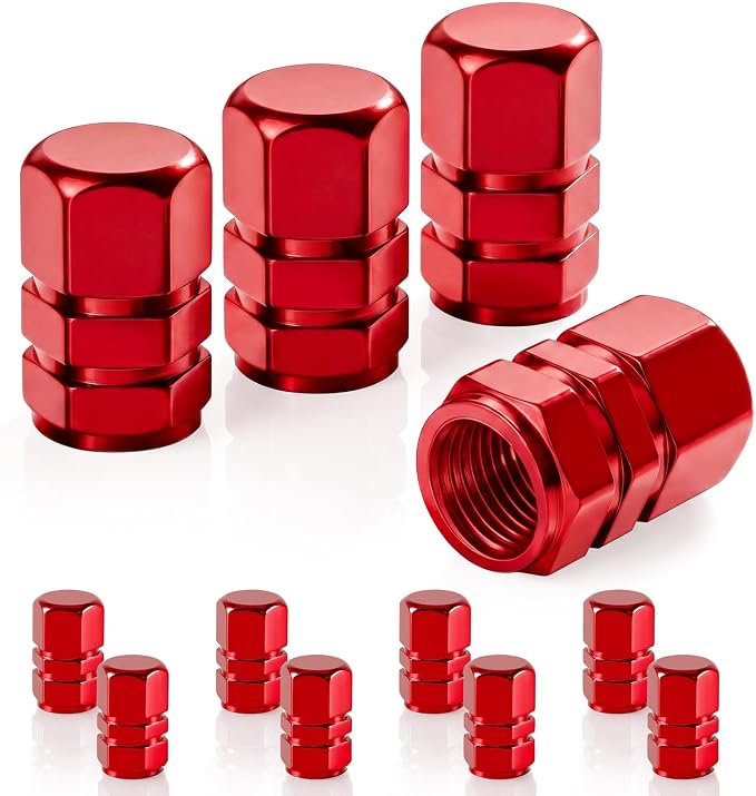Car Tire Valve Stem Caps, 12pcs Air Caps Cover, Universal for Cars, SUVs, Bike, Trucks and Motorcycles-Red