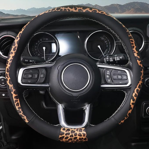 16 inch Steering Wheel Cover Cheetah Print, Breathable Microfiber Leather Compatible Large-Size for F150 F250 F350 Ram 4Runner Tacoma Tundra Range Rover Model Car Accessories for Women Men