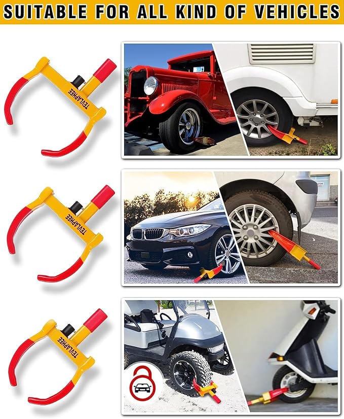 Anti-Theft Wheel Lock Set, 8 Keyed Alike, Red-Yellow Color, Fits 11.8 Inch Tires, Easy Installation