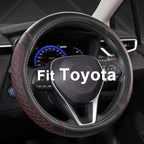 Customized Auto Car Steering Wheel Cover for Toyota Rav4 Corolla Camry Highlander(Diamond Quilted-Black+Red-Standard Size)