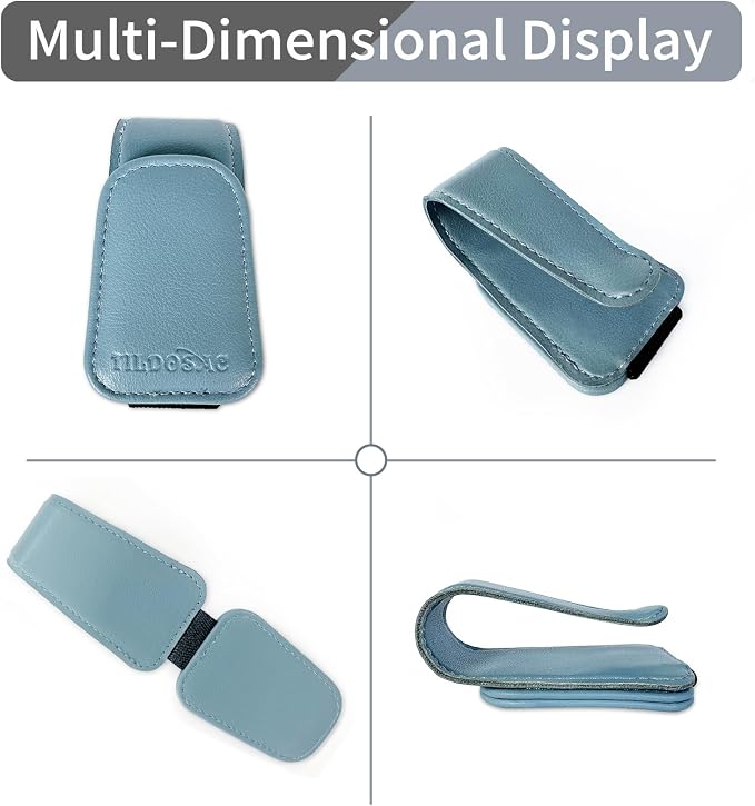 2 Pack Sunglasses Holder for Car Visor, Leather Magnetic Sunglass Holder for Car with Clip (Blue+Pink)