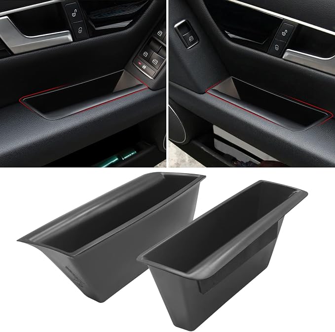 Compatible with Mercedes Benz C Class Door Storage Box W204, 2 Pcs Door Handle Pocket Storage Box Insert for C300 C400 C63 2008-2014 (for Sedan Only, Not for Coupe)