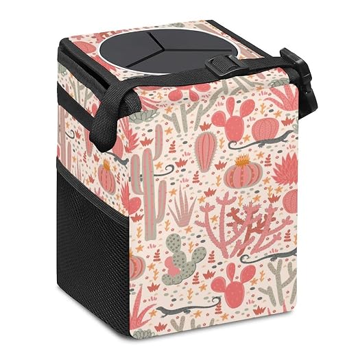Tropical Cactus Car Trash Can, Waterproof Portable Mini Garbage Bin, Lightweight No-Install Waste Basket for Car Office Home, Cute Multifunctional Car Interior Accessory