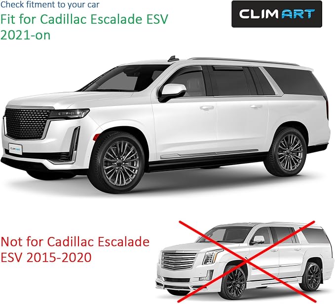 in-Channel Incredibly Durable Rain Guards for Cadillac Escalade ESV 2021-2026, Original Window Deflectors, Vent Window Visors, Vent Deflector, 4 pcs. - 621318