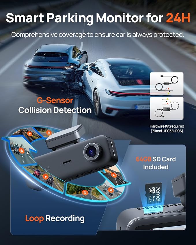 4K Dash Cam Front and Rear Inside, 3 Channel Car Dash Camera for Cars, Dashcam with GPS, Wi-Fi 6, Voice Control, Parking Monitor, Night Vision, Loop Recording, 64GB SD Card Included (T800E)