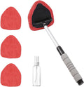 Car Windshield Cleaning Tool, Car Windshield Window Cleaner, Auto Window Glass Cleaning Kit with Extendable Handle & Reusable Microfiber Pad & Spray Bottle, Universal Car Accessories (Red)