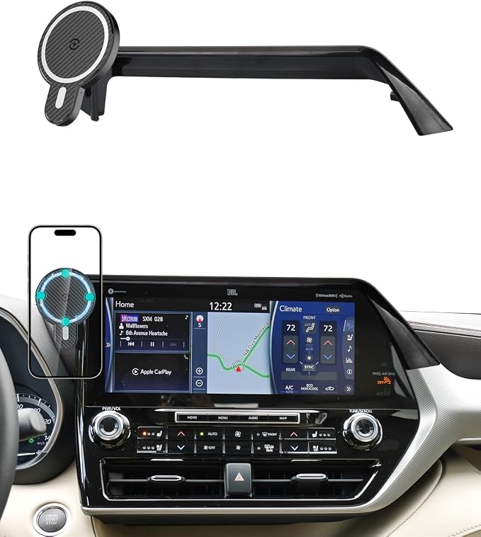 PZK Car Phone Holder for 2020-2026 Toyota Highlander 12.3-inch Screen Only | Magnetic 15W Fast Wireless Charger Phone Mount for Highlander Lmited/Platinum Accessories 360° Adjust (Not Fit 8-Inch)