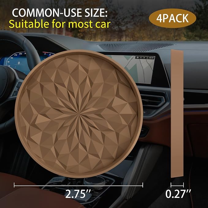 ME.FAN Car Coasters for Cup Holders [4 Pack] - 2.75In Silicone Auto Mug Mats - Universal Non-Slip Recessed Car Interior AccessoriesCoffee