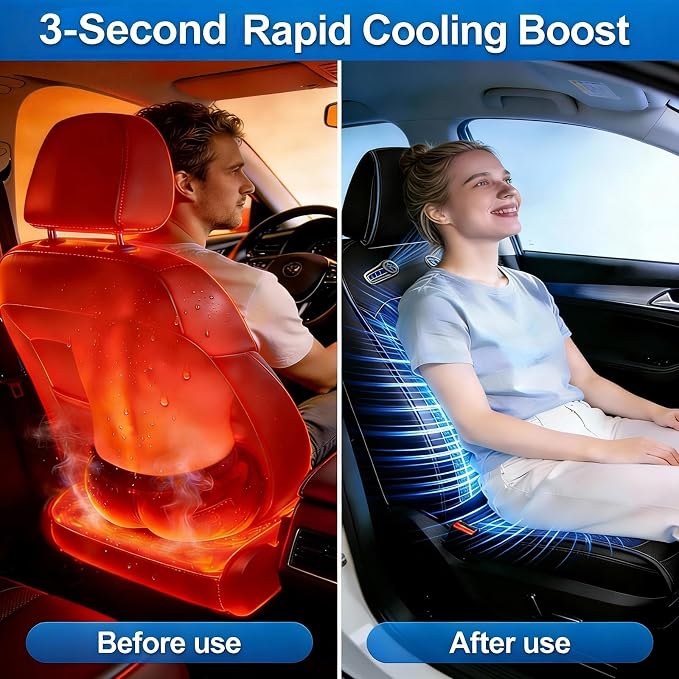 Upgraded Cooling Car Seat Cover with 3-Second Fast Cooling, Cooling Seat Covers for Cars, Cooling Car Seat Cushion, 12V–24V for Car SUV Truck RV, Best Gift for Drivers (Black)