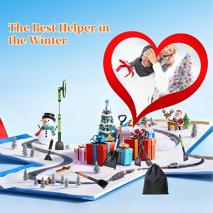 3-in-1 Ice Scraper for Car Windshield,25.8 inch Emergency Snow Shovel with 5.2inch Shovel Blade,Detachable Snow Scrapers with Ergonomic Soft Foam Grip for Cars, Trucks, SUVs, Vehicle(Orange)