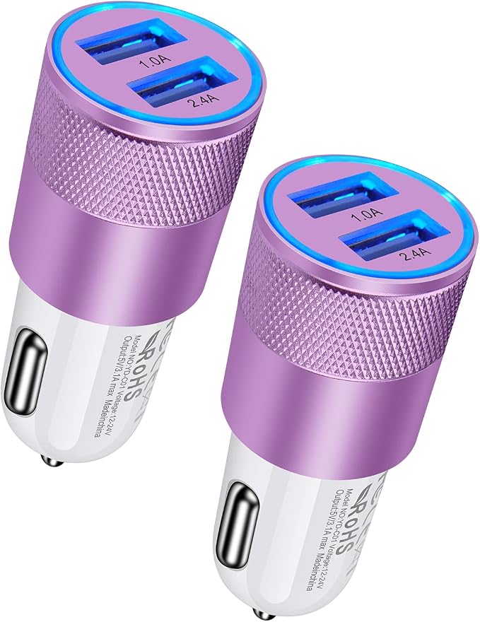 USB Car Charger, Automobile Lighter Adapter Dual Port Cigarette Cargador | 12v Cell Car Phone Charger for Samsung, iPhone, Google, Kindle, Double Port 3.4a Fast Charging Power Block