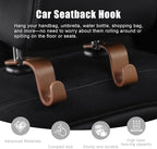 Purse Hook for Car, 4 PCS Car Purse Hook Headrest Hooks, 360° Rotatable Back Seat Storage Organizer, Universal Vehicle Seat Hanger for Purses, Handbags, Grocery Bags, Water Bottles, Brown