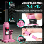 4 Ton / 8000 lbs Lifting Automotive Welded Hydraulic Bottle Jack for Car SUV Pickup, Auto Repair, with Manual Handle & Carrying Storage Case, Pink
