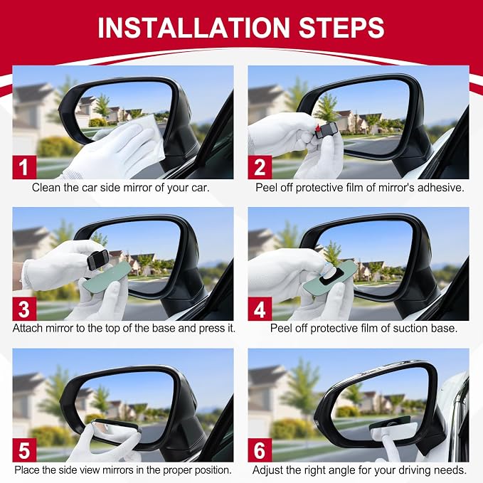 Blind Spot Mirror, Rectangular Shaped HD Glass Frameless Convex Rear View Mirror with wide angle Adjustable Stick for Cars SUV and Trucks, Pack of 2