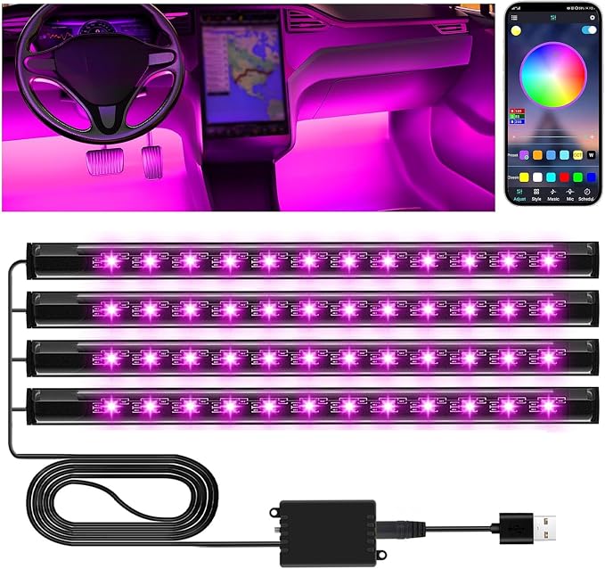Led Lights for Halloween Car Accessories Interior, Christmas White Elephant Gifts for Him Her Men Women Teen Boys Girls, APP Control with USB Port Color Change Lights for Truck Decor