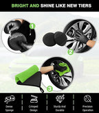 8PCS Ultimate Wheel and Tire Brush Kit | 2-Size 360° Bendable Rim Brushes, Boar Hair Detailing Brush, Tire Shine Applicators & Microfiber Towel | Complete Scratch-Free Cleaning & Shining Set