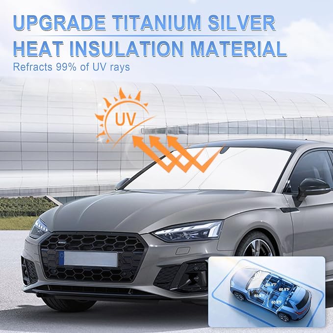 300T Universal Car Windshield Sun Shade, Foldable Reflective for Windshield & Window Shades with Overlapping Design, Car Interior Accessories (57" L x 30" W)