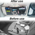 Car Sun Visor Organizer, Auto Interior Accessories Pocket Organizer Visor Storage Pouch Sunglasses Holder with Zipper Pocket for Truck, SUV - Black