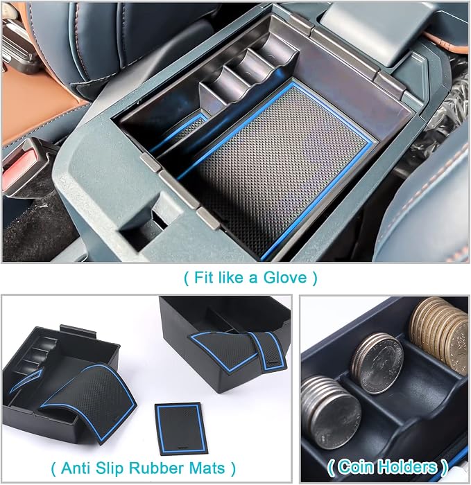 for 2022-2025 2026 Ford Maverick Center Console Organizer Tray | for 2022-2026 Ford Maverick Armrest Trays Storage Box Coin Container Maverick Truck Accessories, 2-Pack (Blue Trim)