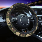 Green Camo Camouflage Steering Wheel Cover for Women Men with 2 Pcs Car Coasters, Universal 14.5-15 Inch Rainbow Steering Wheel Covers Non-Slip Car Accessories for Girls