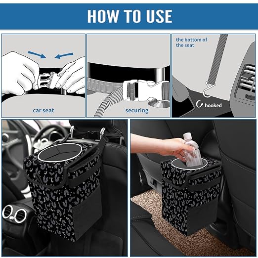 Car Trash Can with Lid Black Gray Bats Collapsible Reusable Leak-Proof Auto Garage Bag,Hanging Vehicle Car Accessories Interior Car Organizer