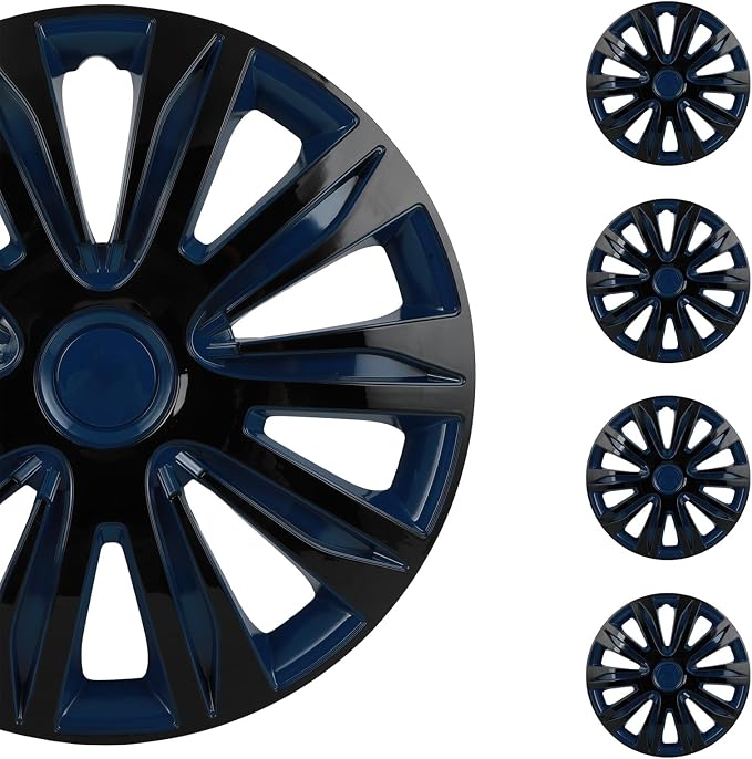 SCITOO Hub Cap Steel Wheel Snap On Universal 15" Hubcap Auto Tire Replacement Exterior Hubcaps Wheel Cover Rim 15 Inch Set of 4 PP Black Lacquer & Blue Lacquer