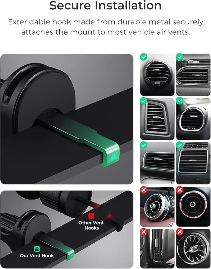 iTap 3 Magnetic Air Vent Car Mount Phone Holder with Magnetic Ring Adapter. Compatible with iPhone, Samsung Galaxy, Google Pixel, Huawei, LG, and All Qi Compatible Smartphones