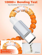 USB A to USB C Cable 1FT,Beaded Phone Charger Cord for iPhone 17 16 Pro Max 16e 15 Car Play,Type C Cute Car Charger Charging Cord for iPad 10 11/Samsung S26 S25 Ultra/Pixel/Android Girls Women,Orange