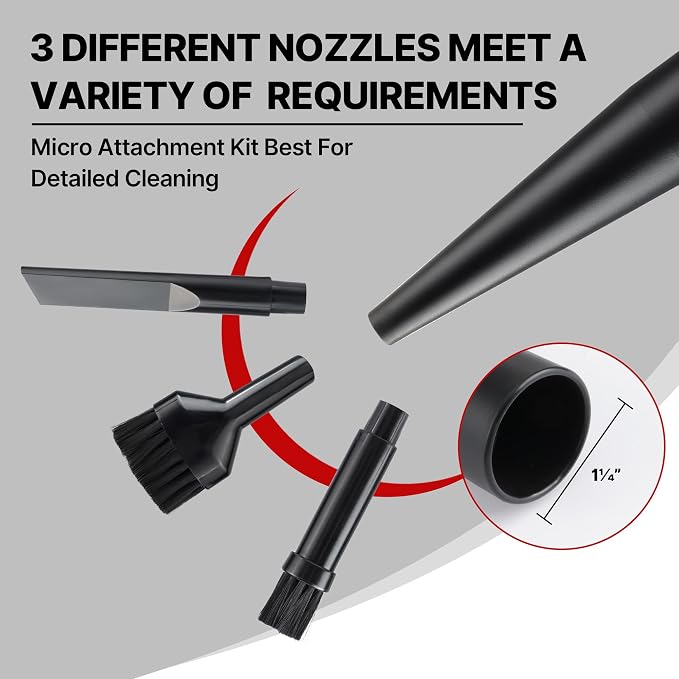 Micro Cleaning Nozzle Kit with Adapter, 1-1/4" Detailed-Cleaning Attachments for Compact Wet Dry Shop Vacuum, Storage Bag Included, 8 Pieces