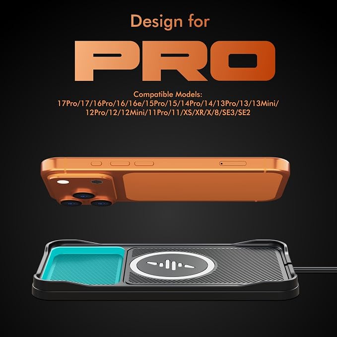 15w Fast Car Wireless Chargers Charging pad Non Slip Charger for Car Wireless Phone Charger for iPhone 17/16/15/14/13/12 Pro, SE3/SE2/XS/X/XR/8, 100cm Cable