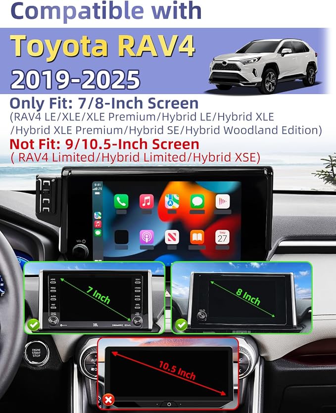 PZK Car Phone Holder for Toyota RAV4 2019-2025 Accessories 7/8-Inch Screen | Hybrid LE/XLE/Premium Auto Lock Cell Phone Mount 360° Rotation Phone Cradles Not Affect Air Vent (Not Fit 9/10.5 inch)